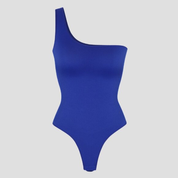 Off the Shoulder Tummy-Control Bodysuit, Blue - Picture 7 of 7